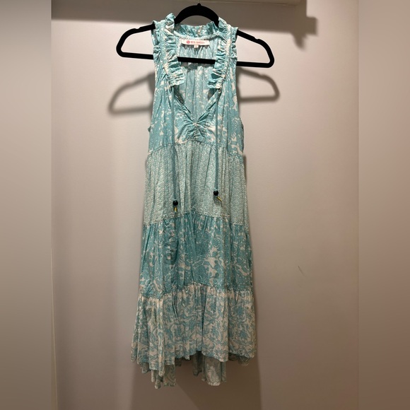 Elegant Sleeveless Aqua and White Midi Dress - Picture 1 of 8